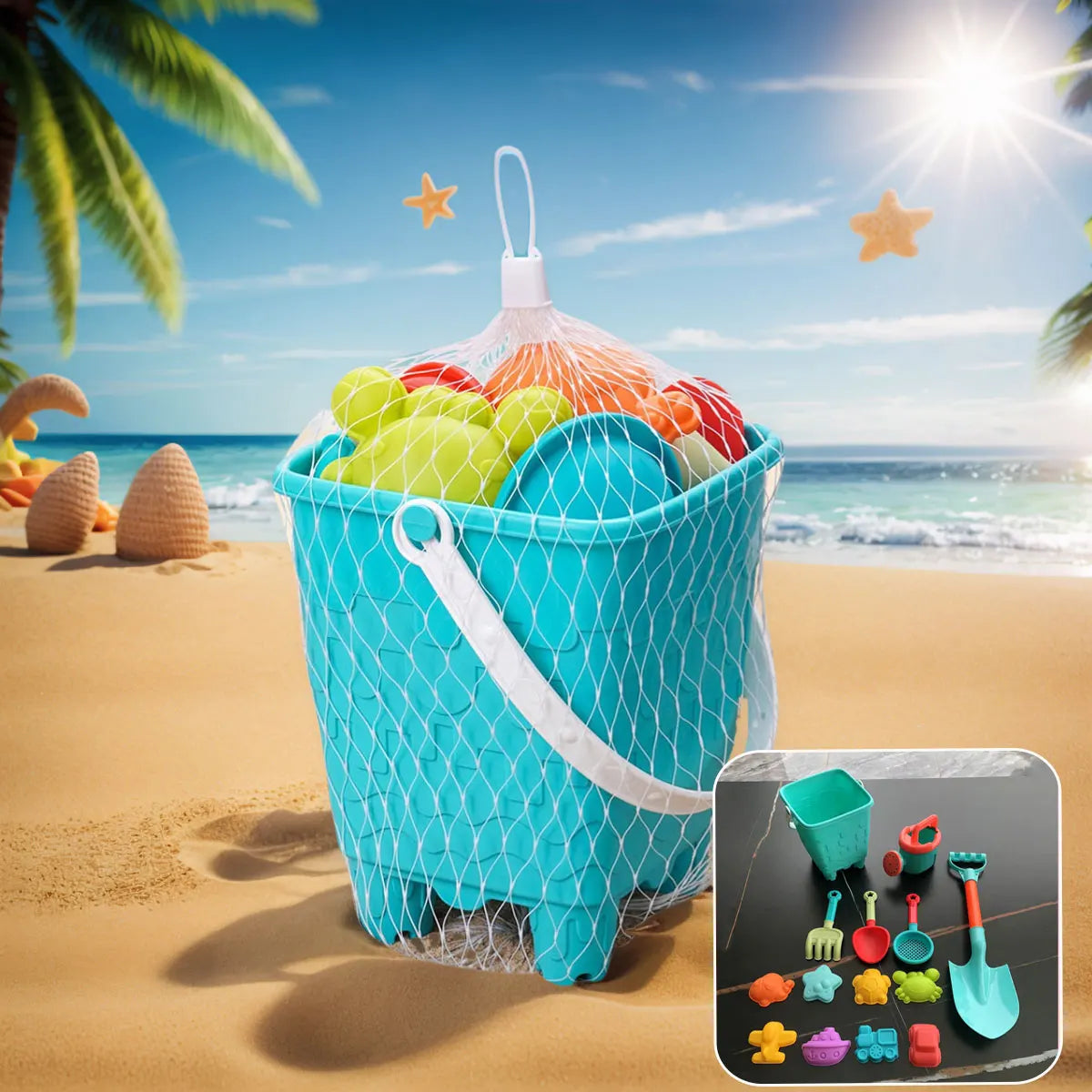 Set da 10/14/16 pezzi di giochi da spiaggia per bambini: secchiello, pala,…