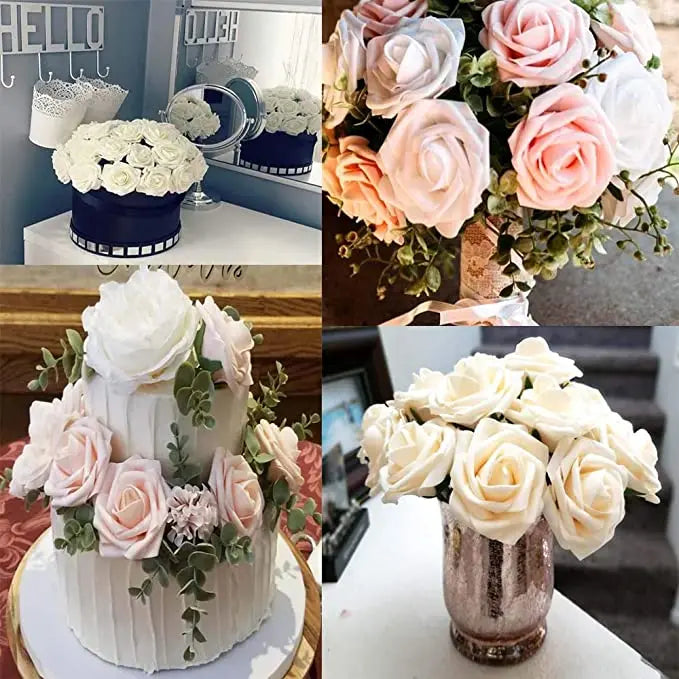 Rosa in schiuma, 10/25/50 pezzi, fiori finti per decorazioni e bouquet