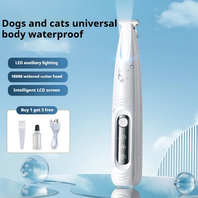 Trimmer per zampe canine LED, lama inox 18 mm, impermeabile e silenzioso
