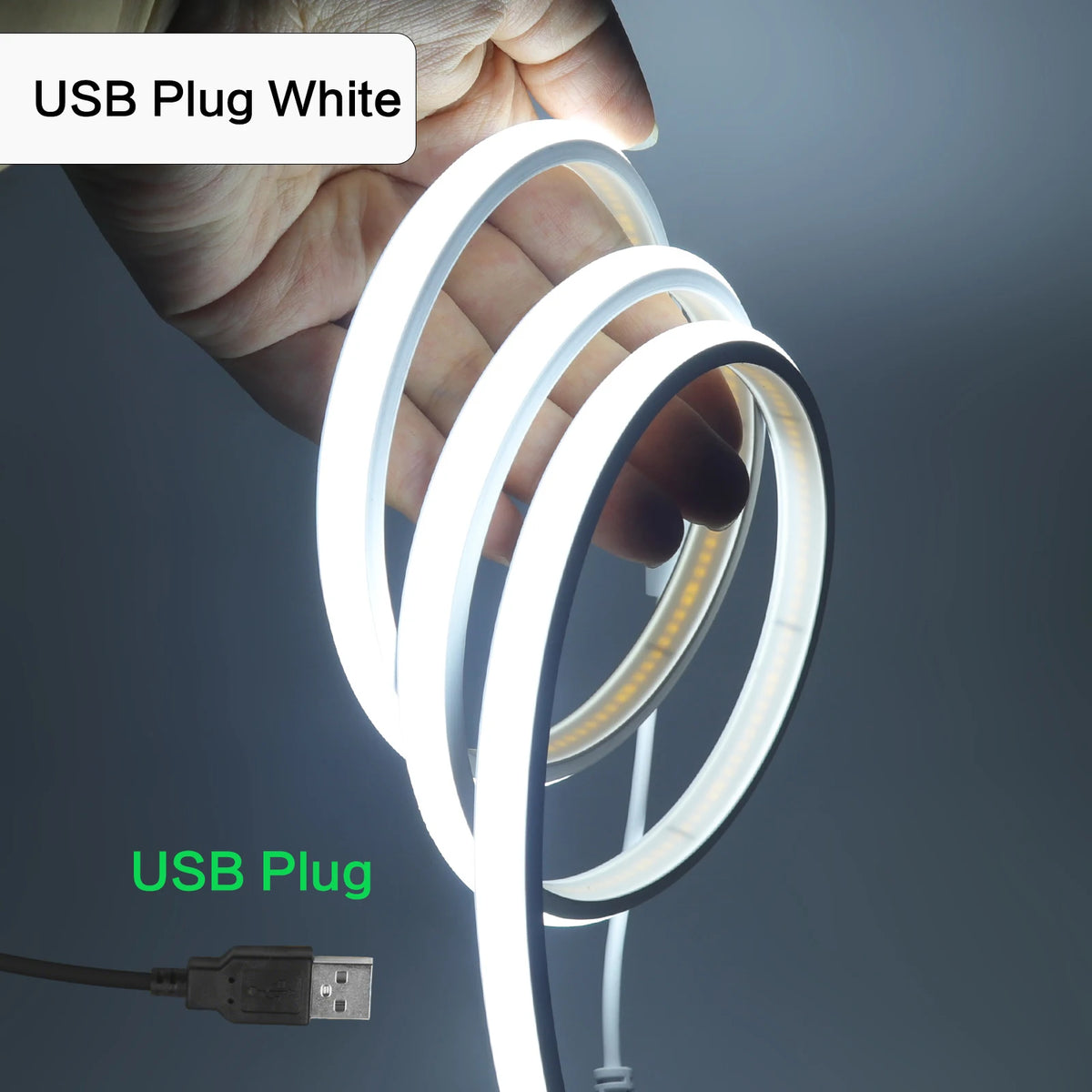 Striscia LED Neon 5V USB, 320 LED/m, dimmer, IP68, luce calda/bianca