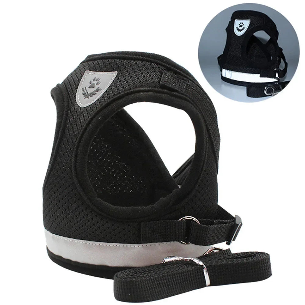 Set guinzaglio e pettorina regolabile riflettente in mesh per cani e gatti