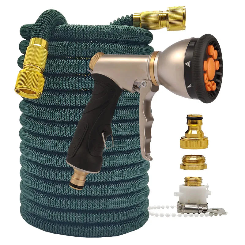 Tubo da Giardino Espandibile 2,5‑30 m con Doppio Connettore Metallico Verde…