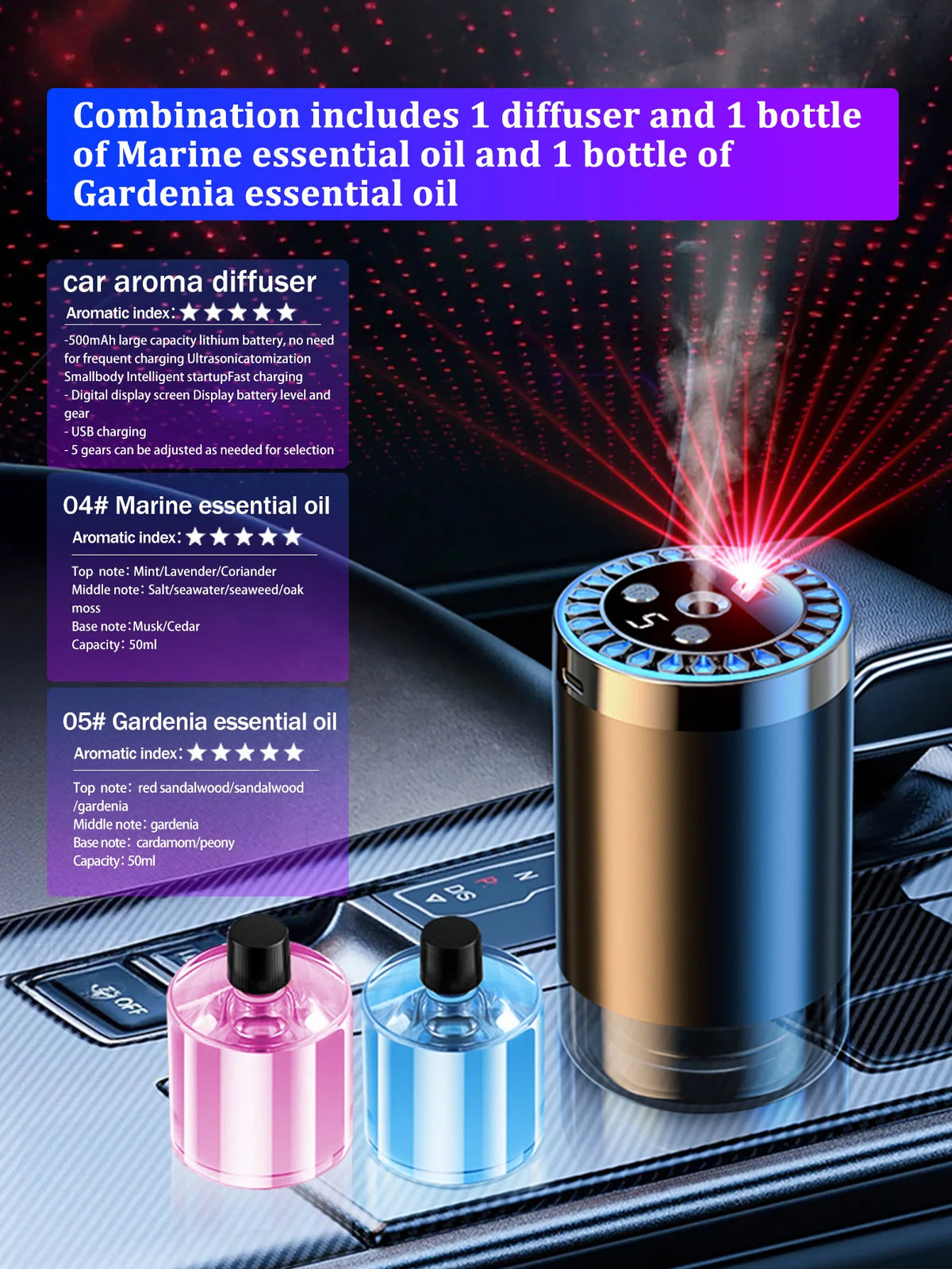 Lampada romantica a luce multicolore ricaricabile con diffusore aromatico per…