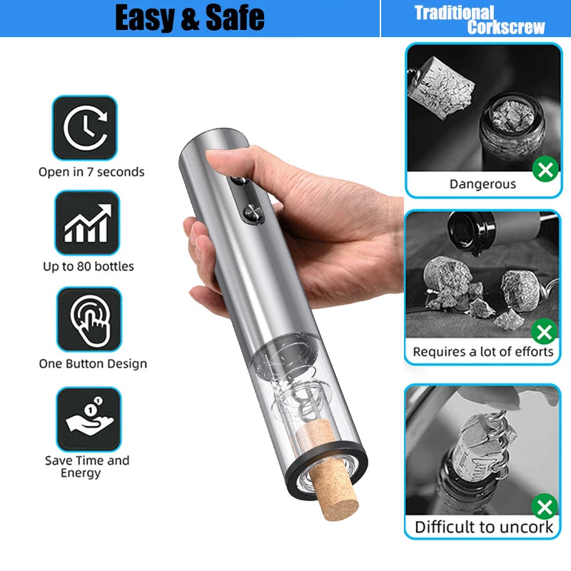 Apri Bottiglie Elettrico in Acciaio Inox con Luce LED e Tagliacapsula