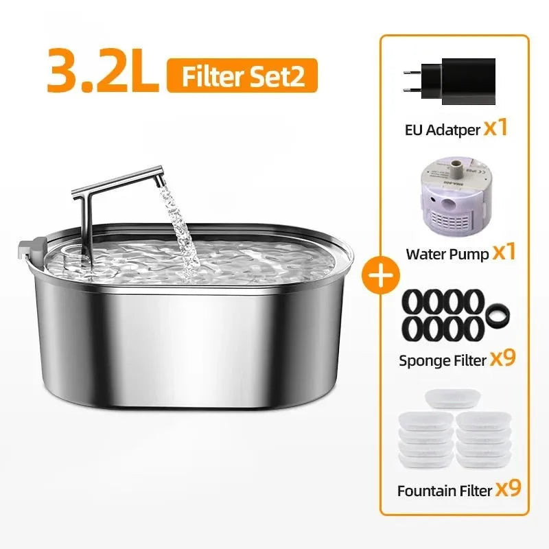 Fontana d'acqua in acciaio inox per gatti e cani - 3,2 L, silenziosa e…
