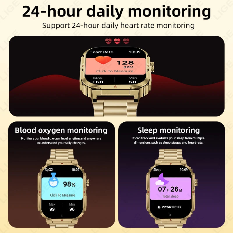 Smartwatch sportivo 2.01\" HD con chiamata, assistente vocale, torcia - IP68