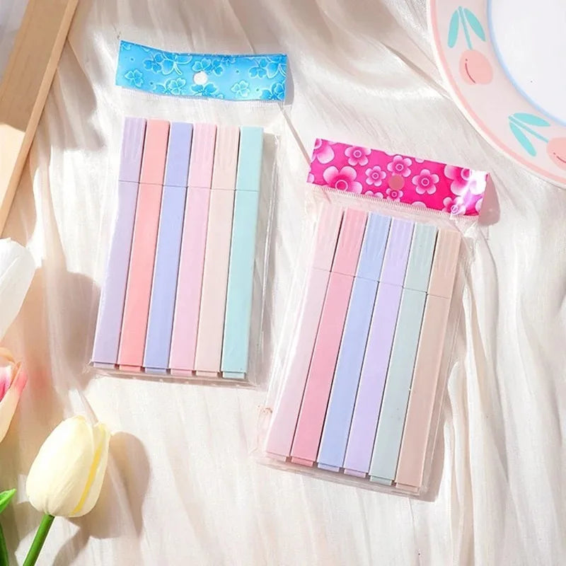 Set di 6 Evidenziatori Pastello Kawaii – Marker Colorati per Scuola e Ufficio