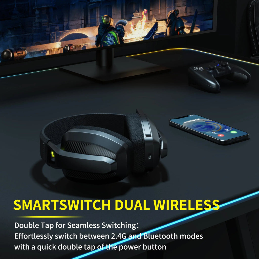 Cuffie Gaming Wireless 2.4 GHz e Bluetooth con Microfono, 50 mm, 48 h Autonomia