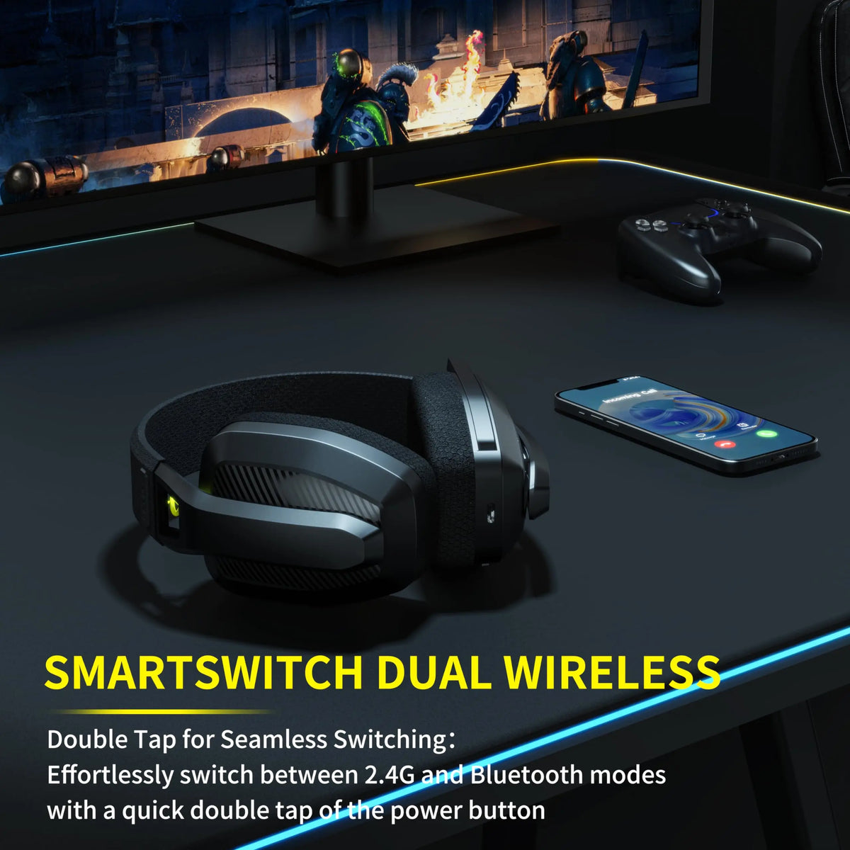 Cuffie Gaming Wireless 2.4 GHz e Bluetooth con Microfono, 50 mm, 48 h Autonomia