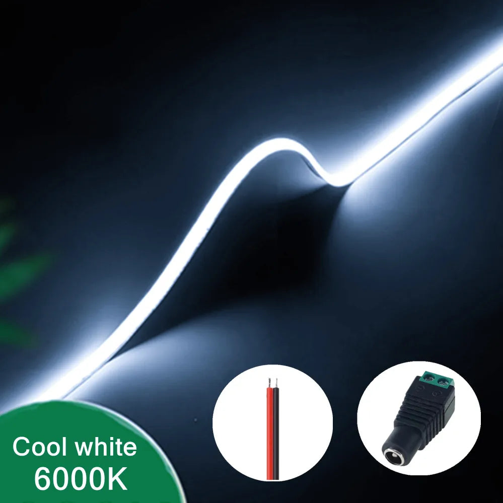 Striscia LED COB Ultra Sottile 12V 400 LED/m, Dimmabile, 3mm, Colori Multipli