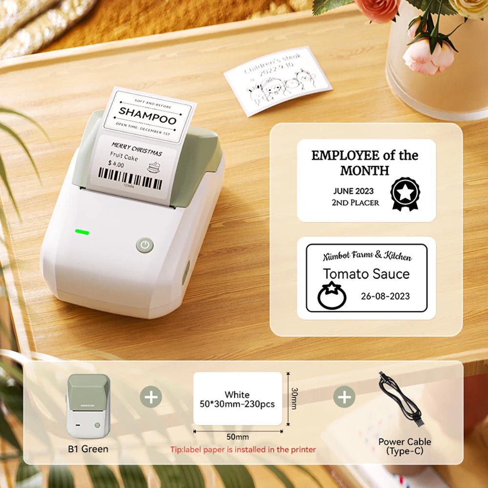Stampante termica wireless B1 per etichette 20‑50 mm, Bluetooth, batteria…