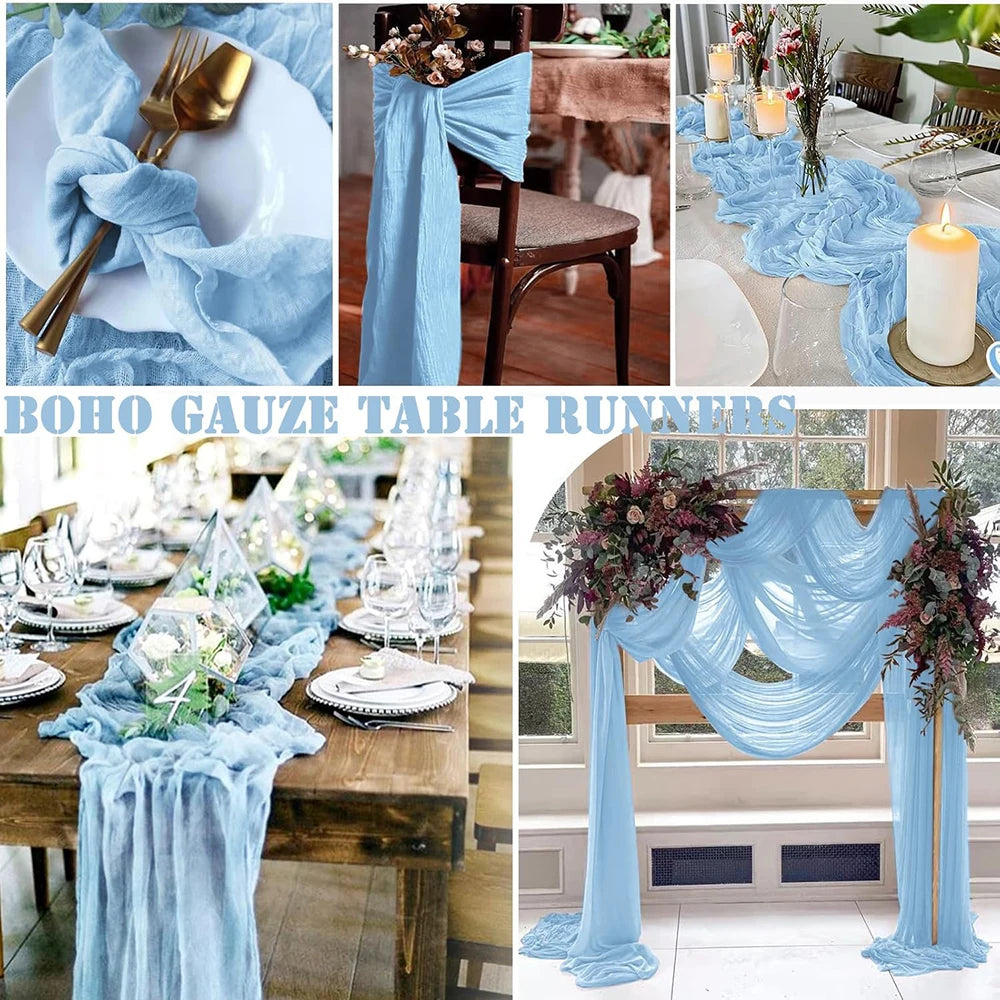 Light Blue Cheesecloth Table Runner Gauze Rustic Sheer Cheese Cloth Table Runner Wedding Baby Shower Birthday Party Decoration