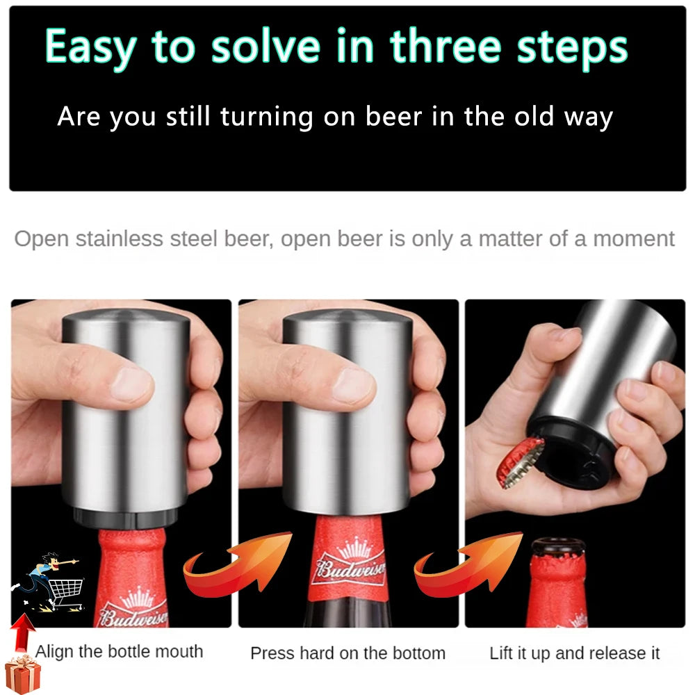 Apribottiglie automatico magnetico in acciaio inox – apri birra, vino e bibite