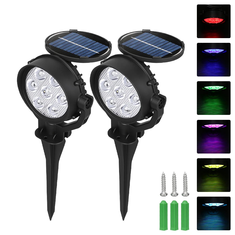 Fari solari LED RGB 9 LED IP65 impermeabili, regolabili per giardino