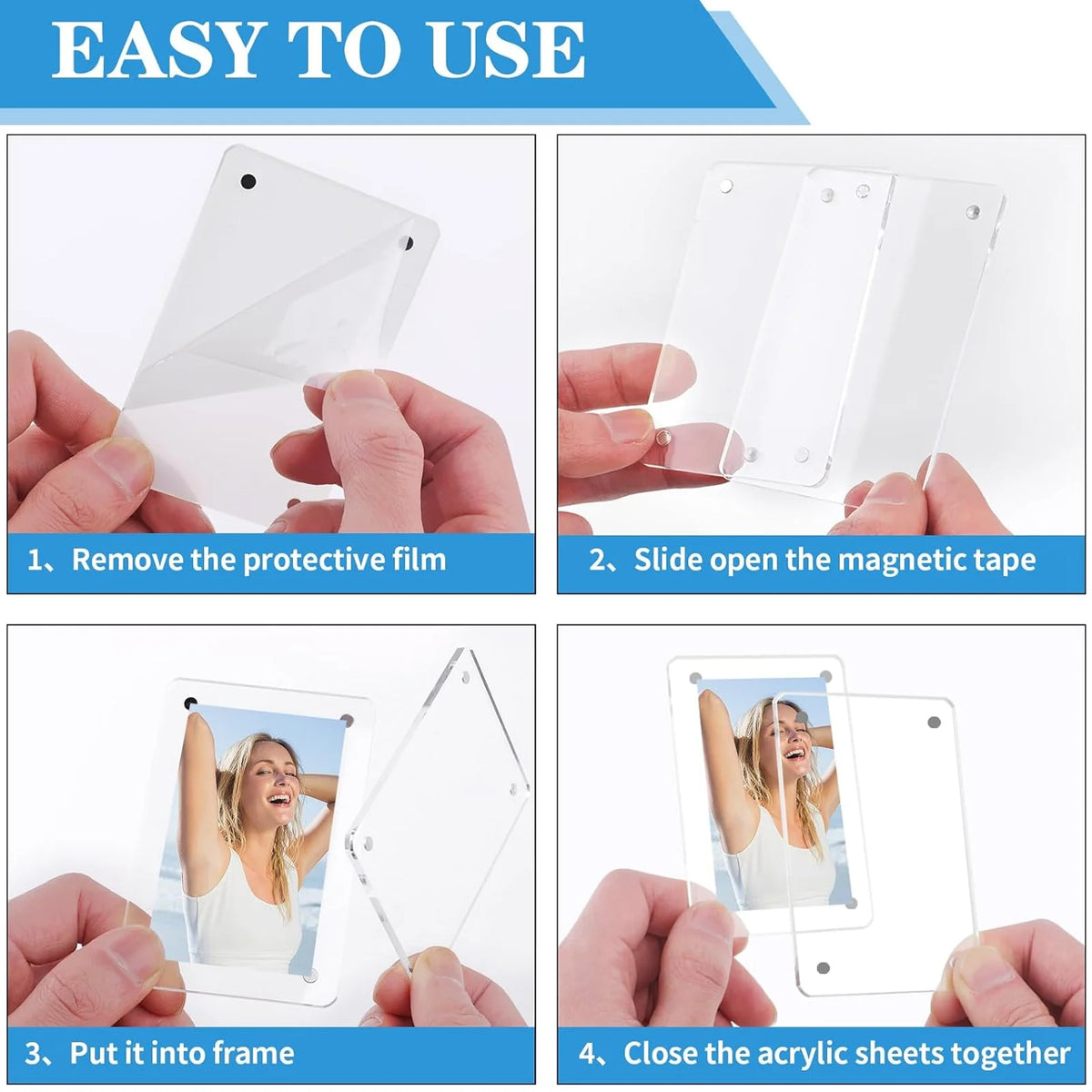 Acrylic Fridge Magnetic Photo Frames 6x9cm Home Decor Double Sided Clear Magnetic Frame for Display 2.46x3.54 Inch Magnet