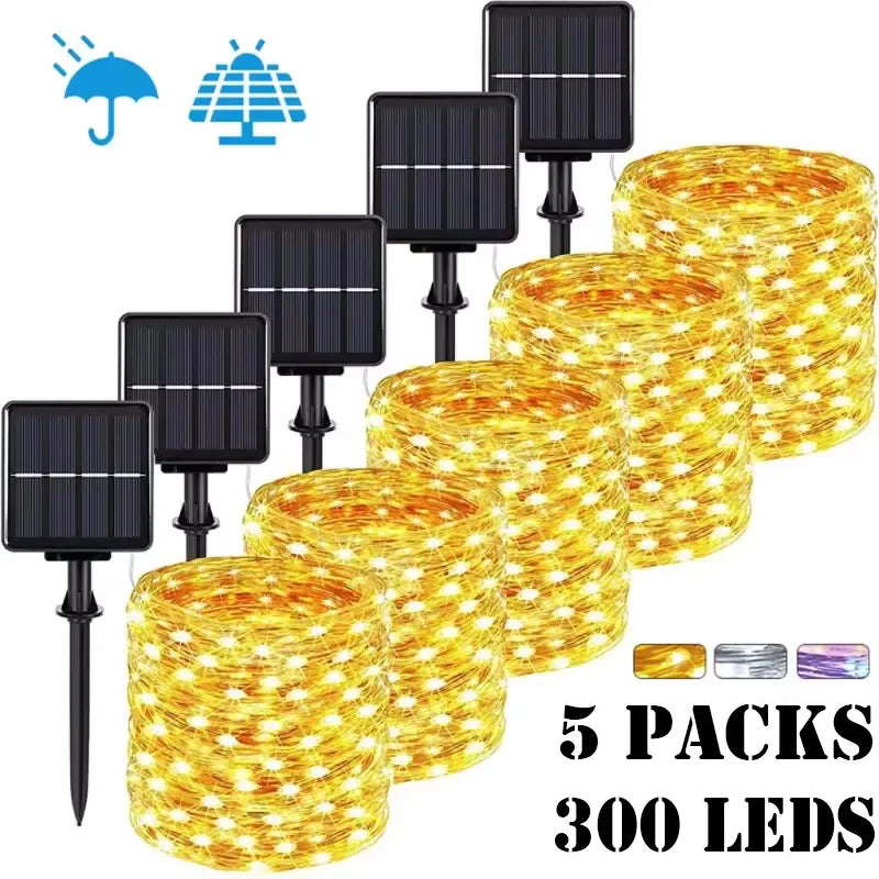 Luce LED Solare da Giardino a Catena, 32 m, Impermeabile, 8 Modalità