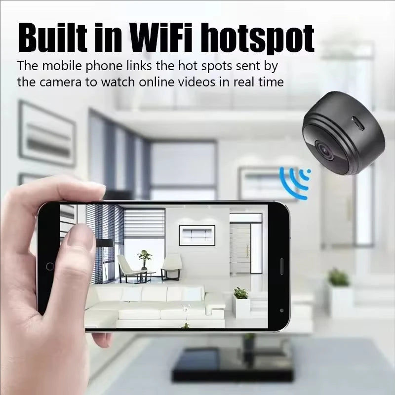 Mini camera Wi‑Fi HD 720P con visione notturna e batteria ricaricabile
