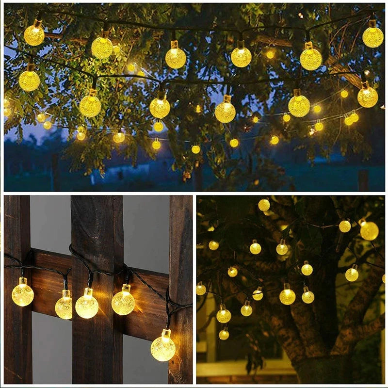 Luci Solari a Catena con Sfere di Cristallo – 60 LED, 8 Modalità, IP65, 10 m