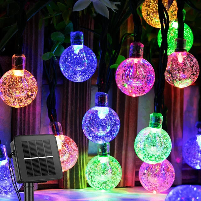 Luci a filo solari da giardino 200 LED globo cristallo, 8 modalità, impermeabili