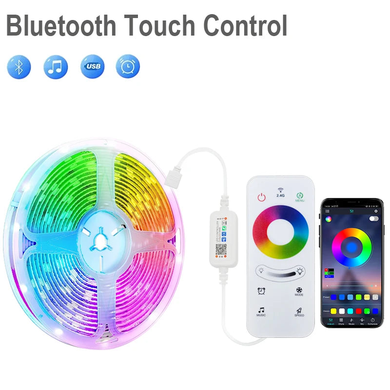 1-20M Led Light Strip with USB Plug 5050 Multicolor RGB TV Background Light Bar Game Room Family Party Decoration Night Light