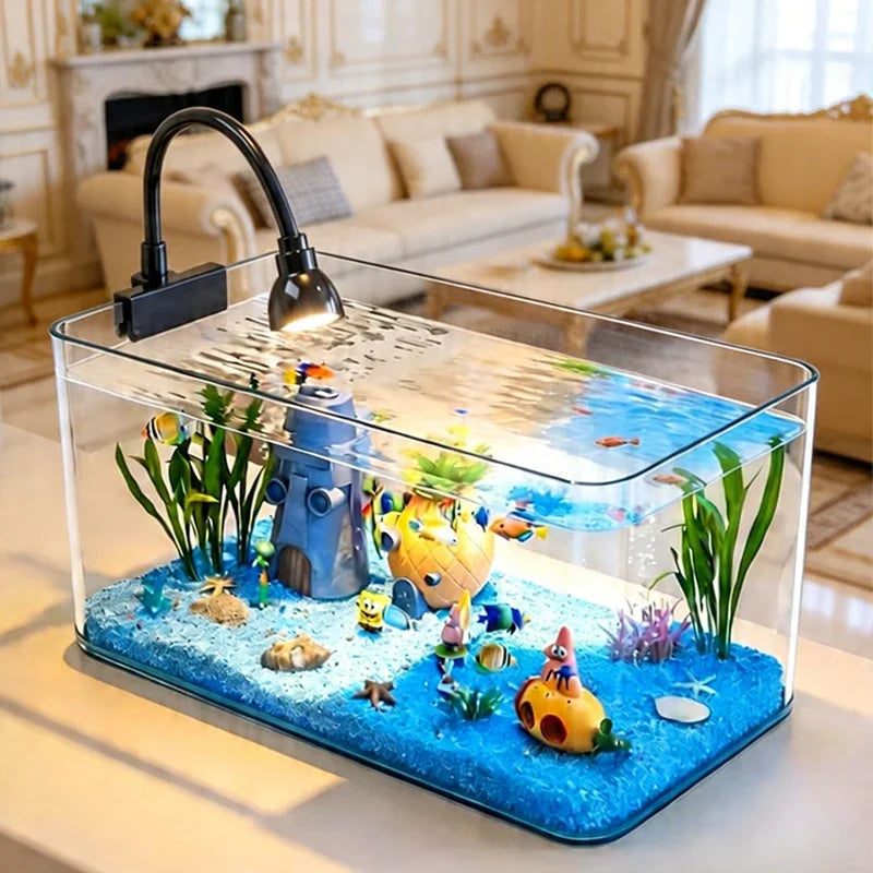 Acquario da tavolo trasparente a forma trapezoidale, per casa e ufficio