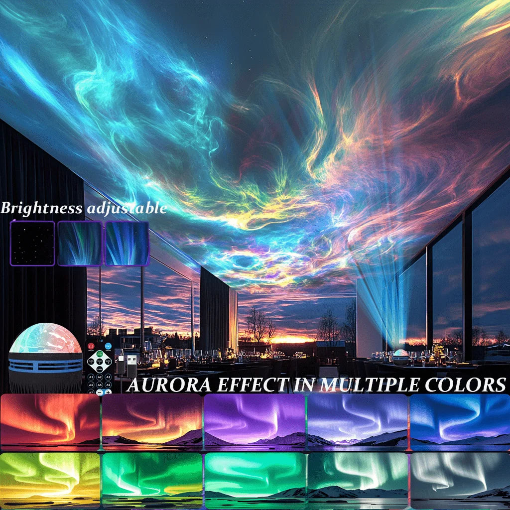 Lampada LED Proiettore Notturno 7 Colori Aurora Stellare con Telecomando USB