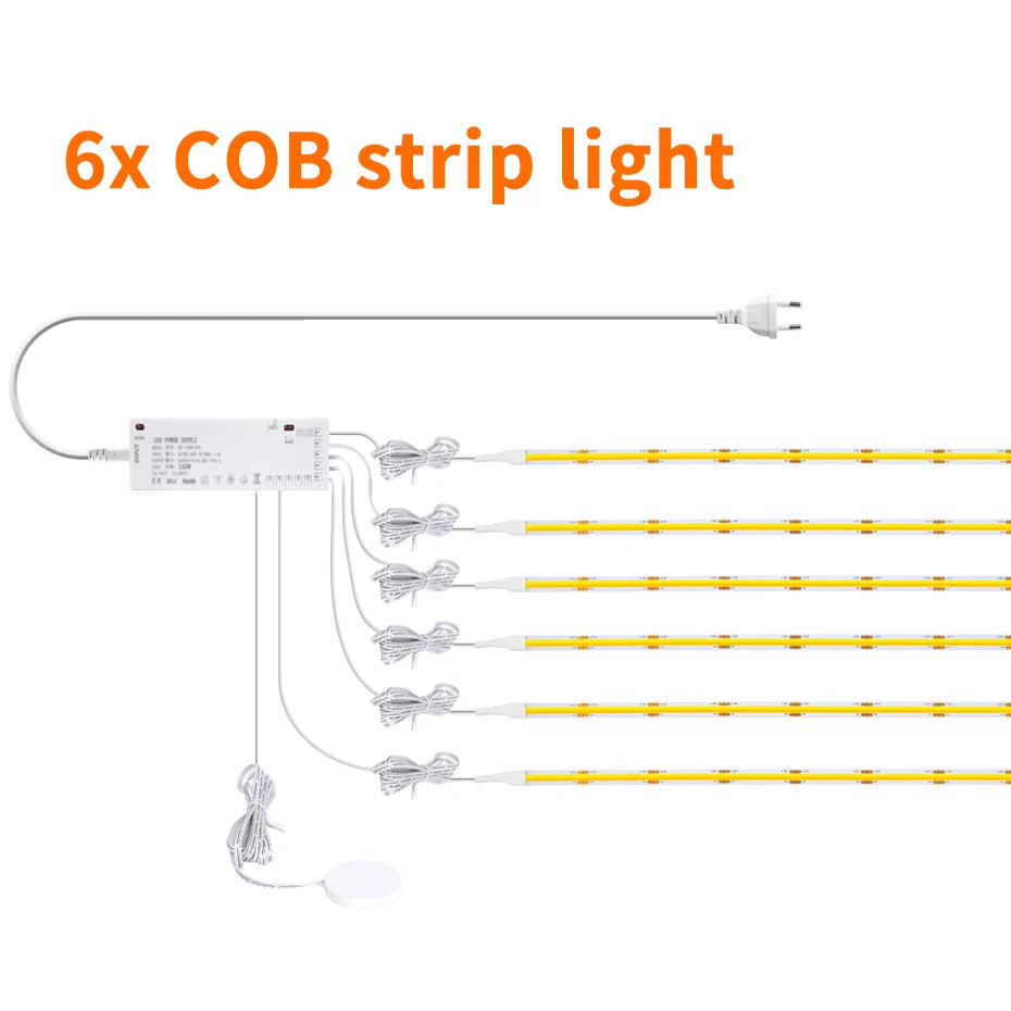 1m-5m COB Led Strip Cabinet Light DC 24V Penetrable Wood Touch Dimmer Switch Wardrobe Cupboard Showcase Pantry DIY Lights Strip