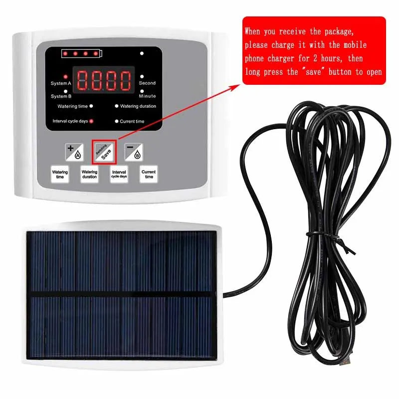 Irrigazione a goccia con timer doppio pompa, energia solare, controllo