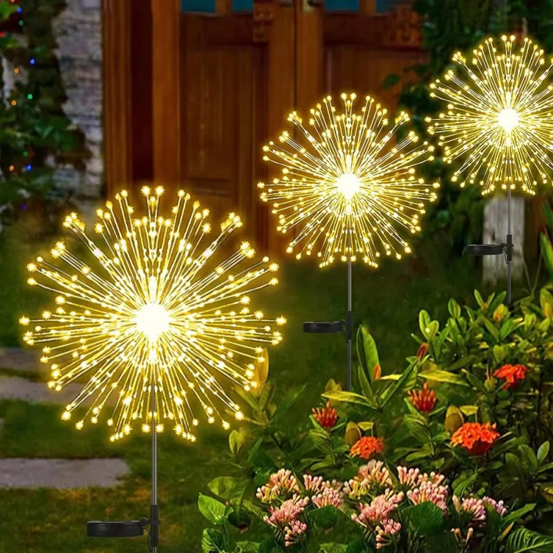 Luci solari a fuochi d'artificio per esterno, impermeabili IP65, 8 modalità