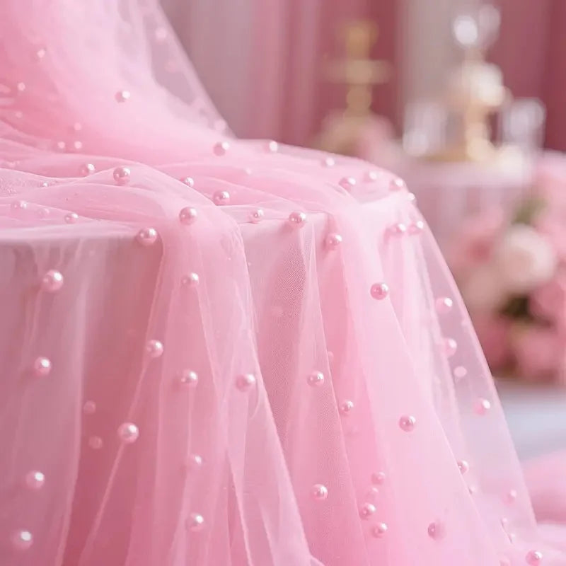 Pearl Tablecloth Bulk Table Runner Pearl Veil Lace Tulle Fabrics perfect for wedding parties and events, and an ideal Christmas