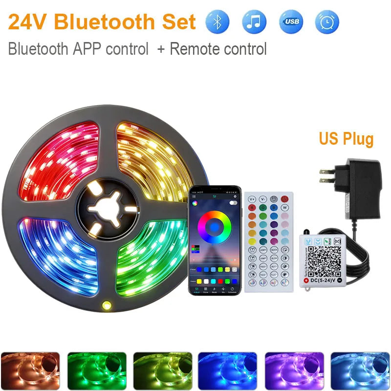 Striscia LED RGB 5-40 m con Bluetooth, sync musica e alimentatore