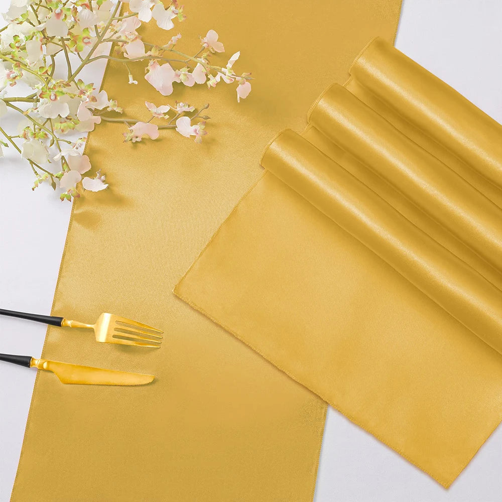 Premium Satin Table Runner Gold Table Flags Wedding Silk Fabric for Banquet, Graduation Birthday Party Decorations Table Decor