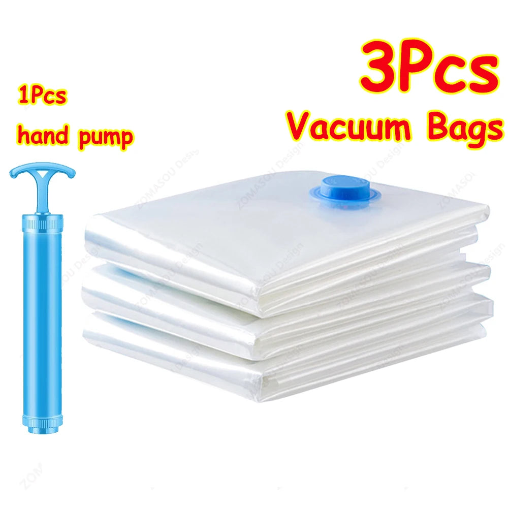 vacuum storage bags with hand pump – clear folding, space‑saving for clothes & travel