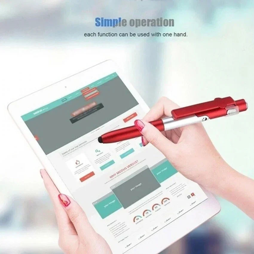 Penna a sfera 4 in 1 con luce LED, supporto pieghevole per smartphone e…