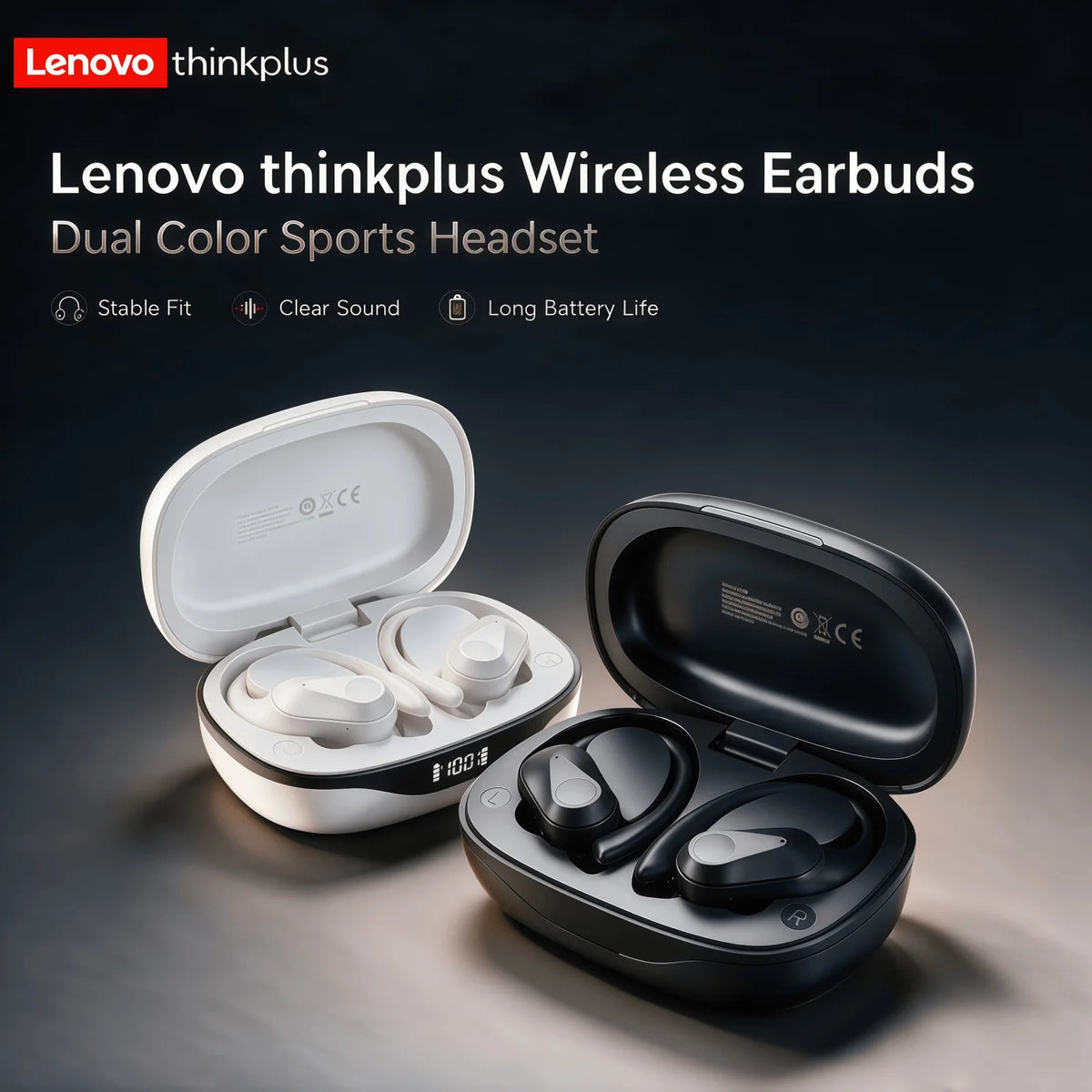 Cuffie wireless sport con ANC, Bluetooth 5.3, LED batteria, microfono