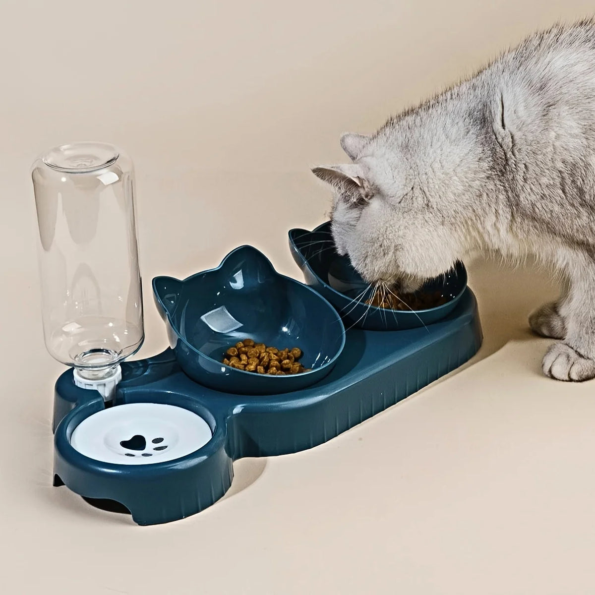 Set ciotole 3 in 1 per gatto con dispenser d'acqua a gravità e design inclinato
