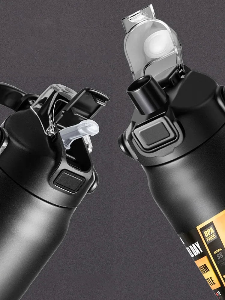 Thermos in acciaio inox 304, borraccia termica con cannucce e apertura a click