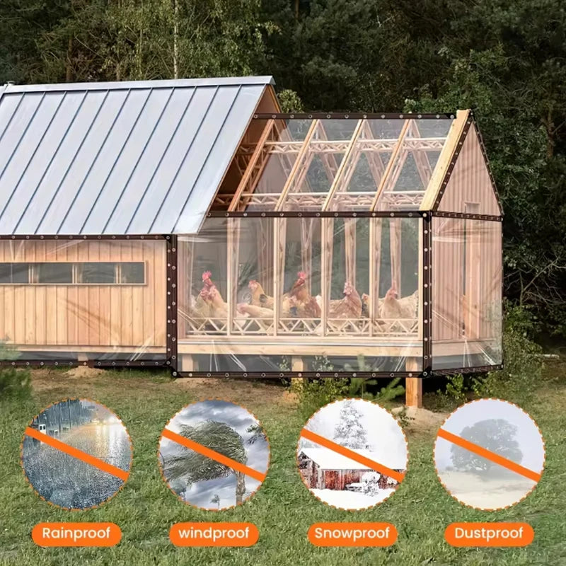 Telo PVC Trasparente Impermeabile con Ganci – Copertura Antivento per Serre