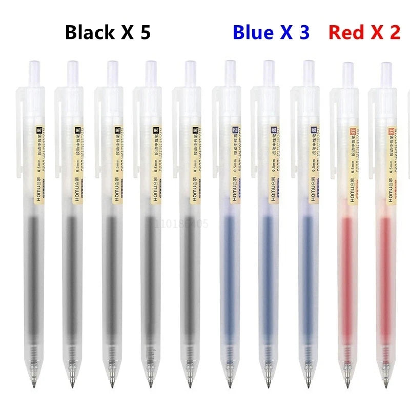 Set di penne gel retrattili 0,5 mm – 6/10 pezzi, inchiostro nero, rosso e blu