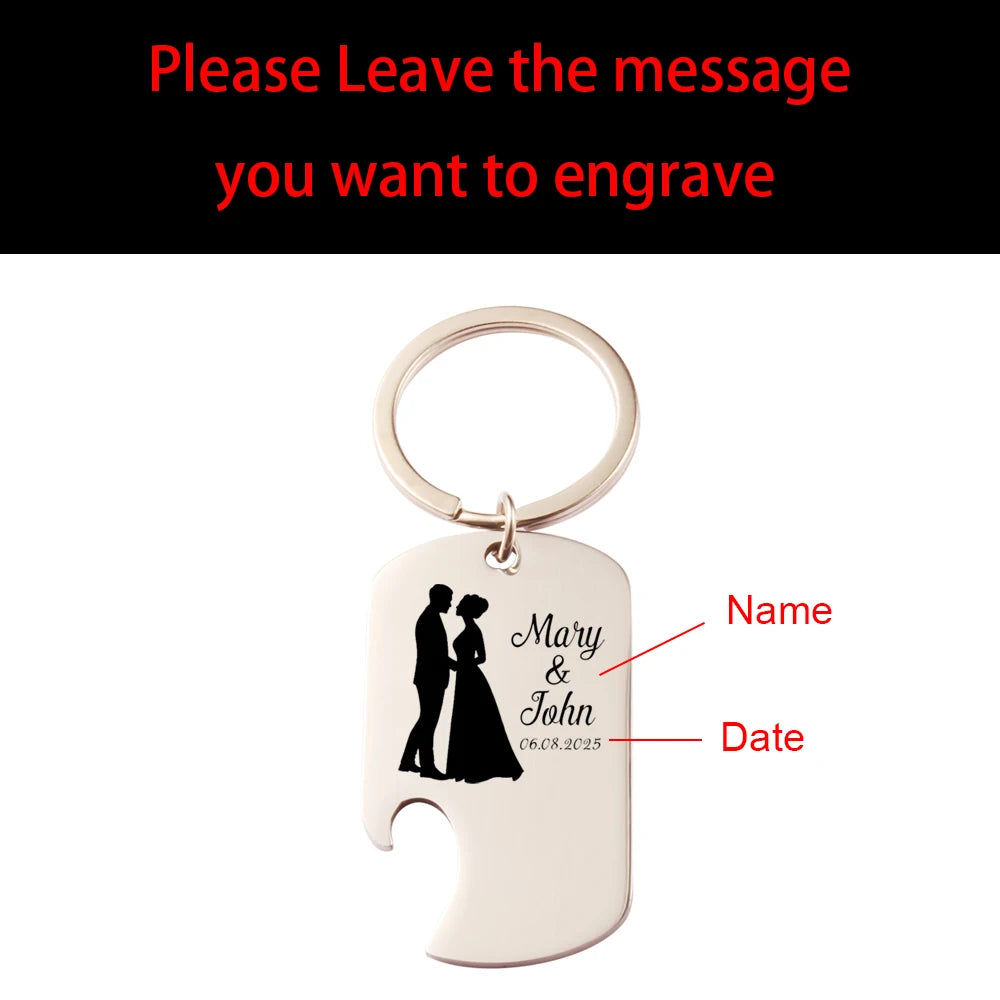 Custom Laser Engraving Name Bottle Opener Keychain Gold Stainless Steel Key Chain Party Favor Wedding Gifts For Guests