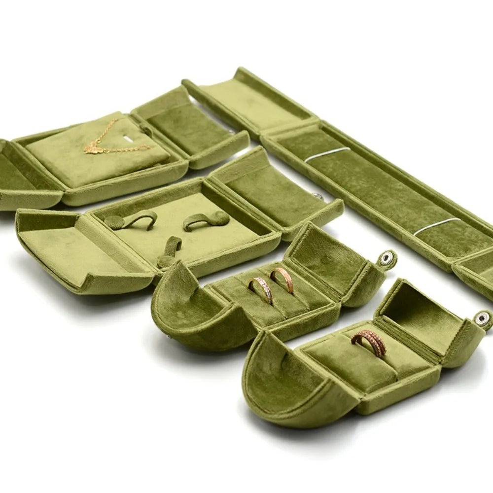 Fashion Velvet Necklace Storage Box Double Door Multi-functional Jewelry Display Box Solid Color Rings Bearer Box
