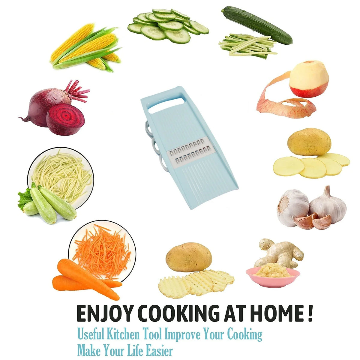 Affettatrice 5-in-1 Manuale per Verdure e Frutta – Taglio Sicuro e Compatto