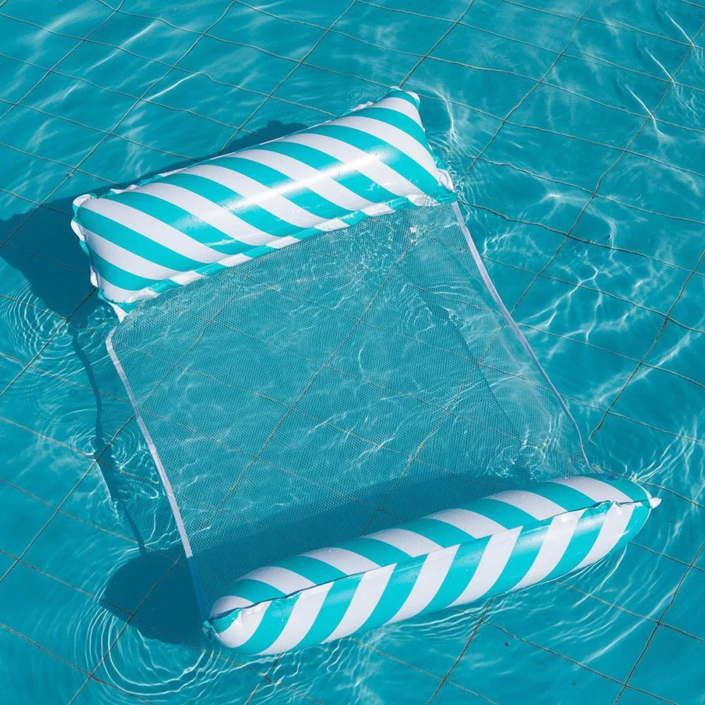 1×Foldable Striped Inflatable Lounge Chair, Suitable For Swimming Pool Parties And Beach Leisure Floating Beds With Net Backrest