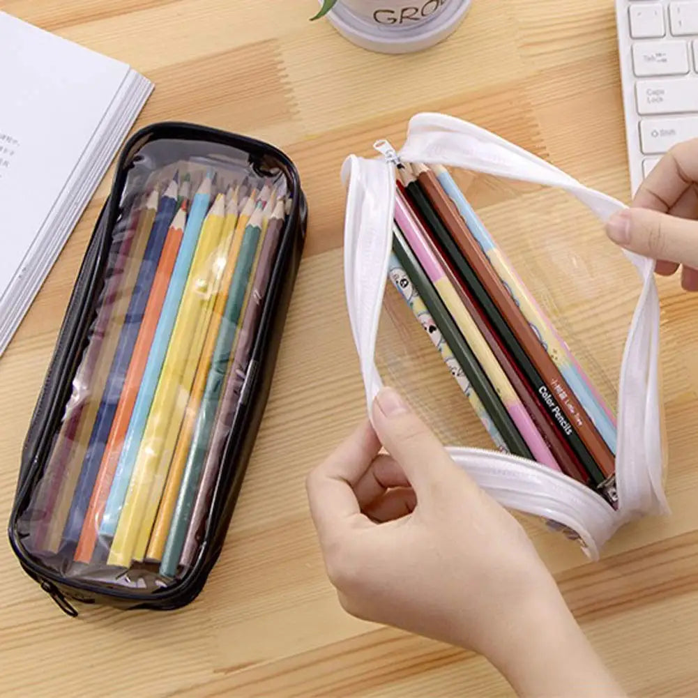 Astuccio trasparente con cerniera, grande capacità per penne - scuola e ufficio