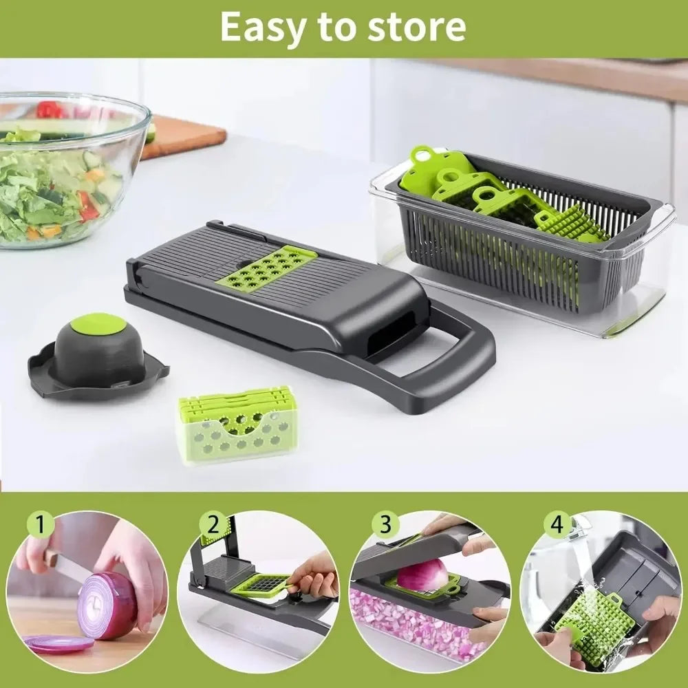 Affettatore e Tritacolture Multifunzionale 14/16 in 1 per Verdure e Frutta