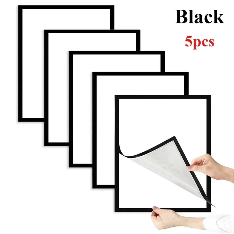 10pcs Rectangular Magnetic Photo Frame A4/A6 Gold Silver Black Self Adhesive No Punch Display Frame Reusable Wall Poster Frame