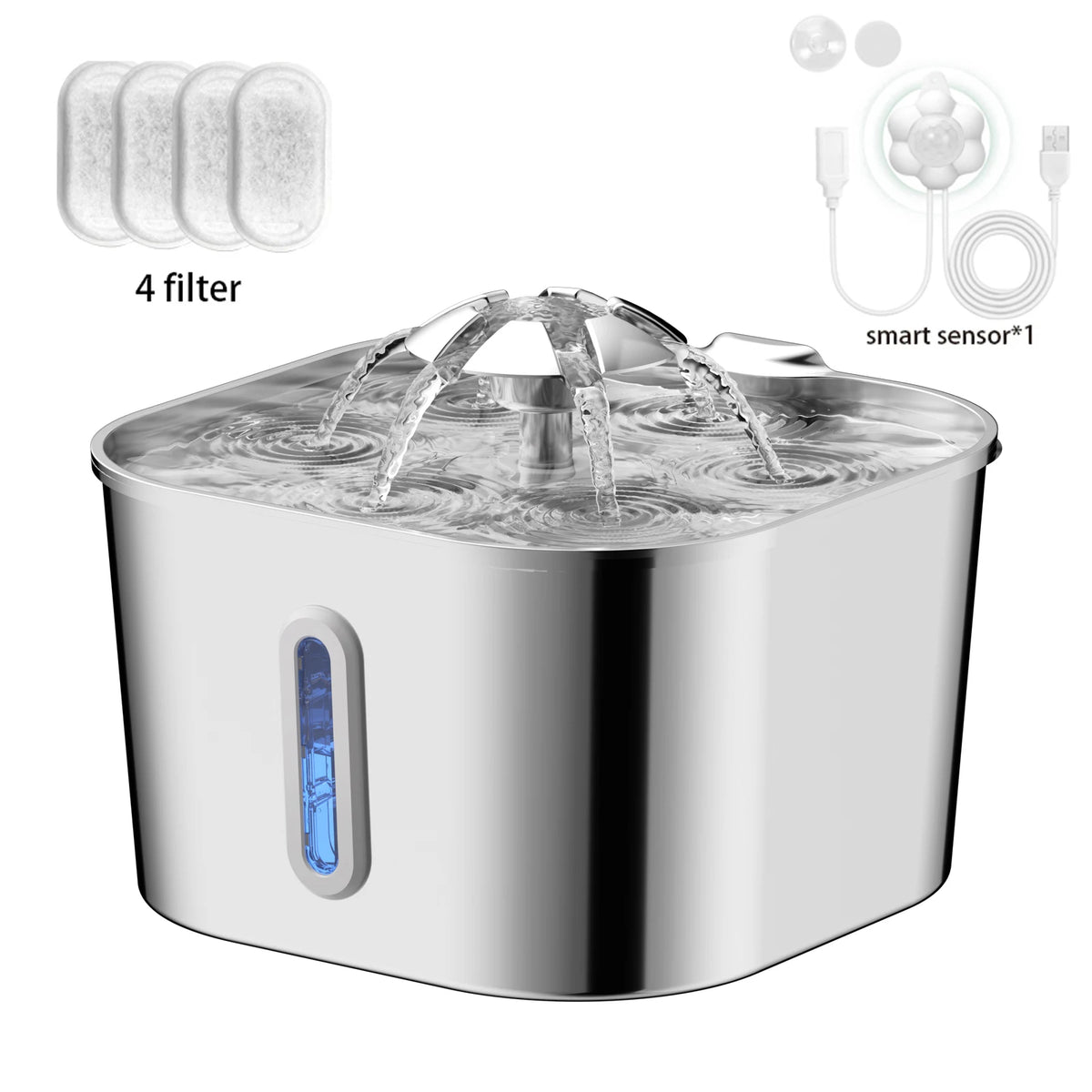 Fontana per gatti automatica 2.2L in acciaio inox con filtro e pompa silenziosa