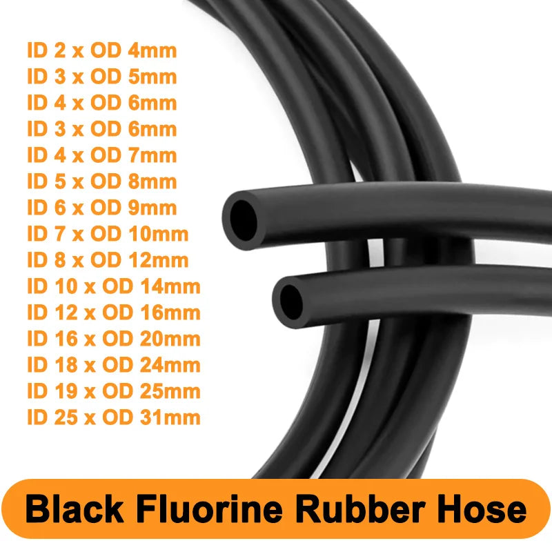 1/2/5m Black Fluorine Rubber Tube 2mm - 25mm Wear-resistant Corrosion Resistant High Temperature FKM Vitons Petrol Diesel Hose