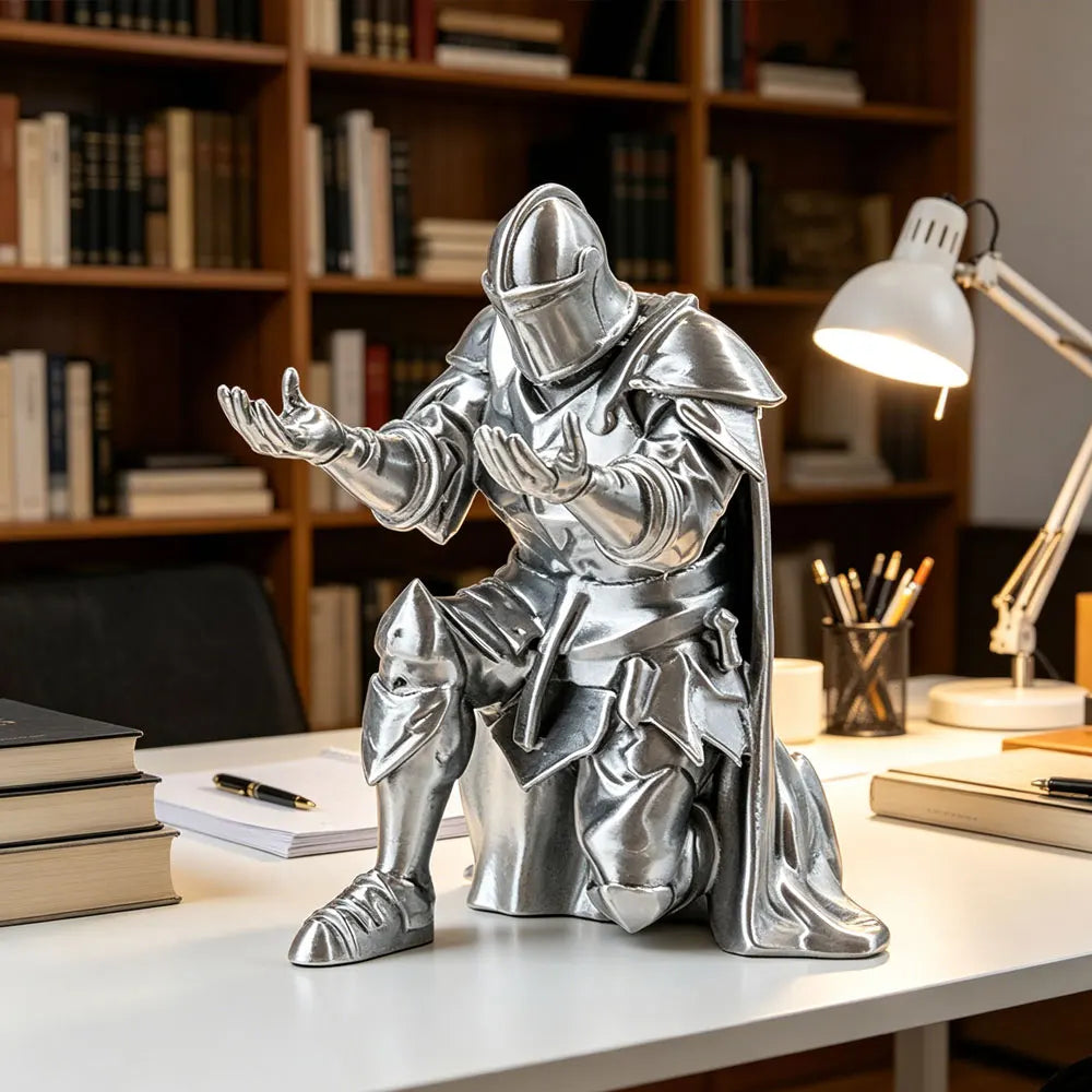 3D Printed Medieval Knight Pen Holder Black Silver Warrior Statue Desk Organizer Creative Office Desktop Decor Stationery Gift