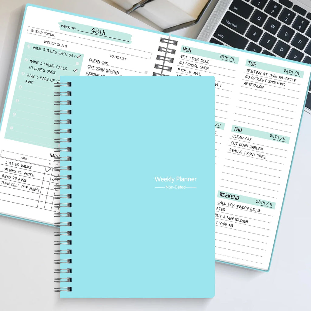 Spiral Undated A5 Weekly Notebook Planner Agenda, Ntationery Office School Supplies, Record Daily Plan to Achieve